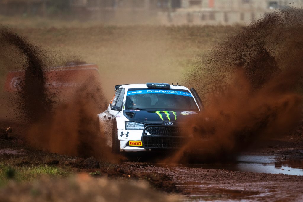 Oliver Solberg is seen competing during SS1 of Safari Rally Kenya