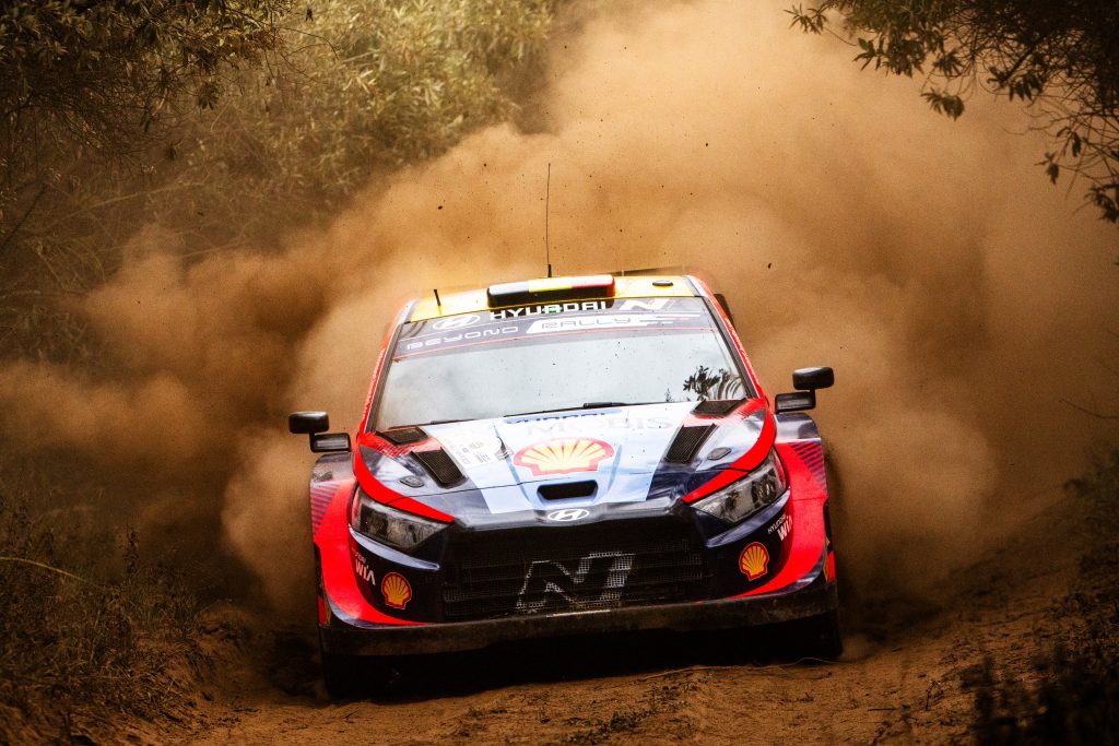 Thierry Neuville is seen racing a stage on the fourth and final day of Safari Rally Kenya