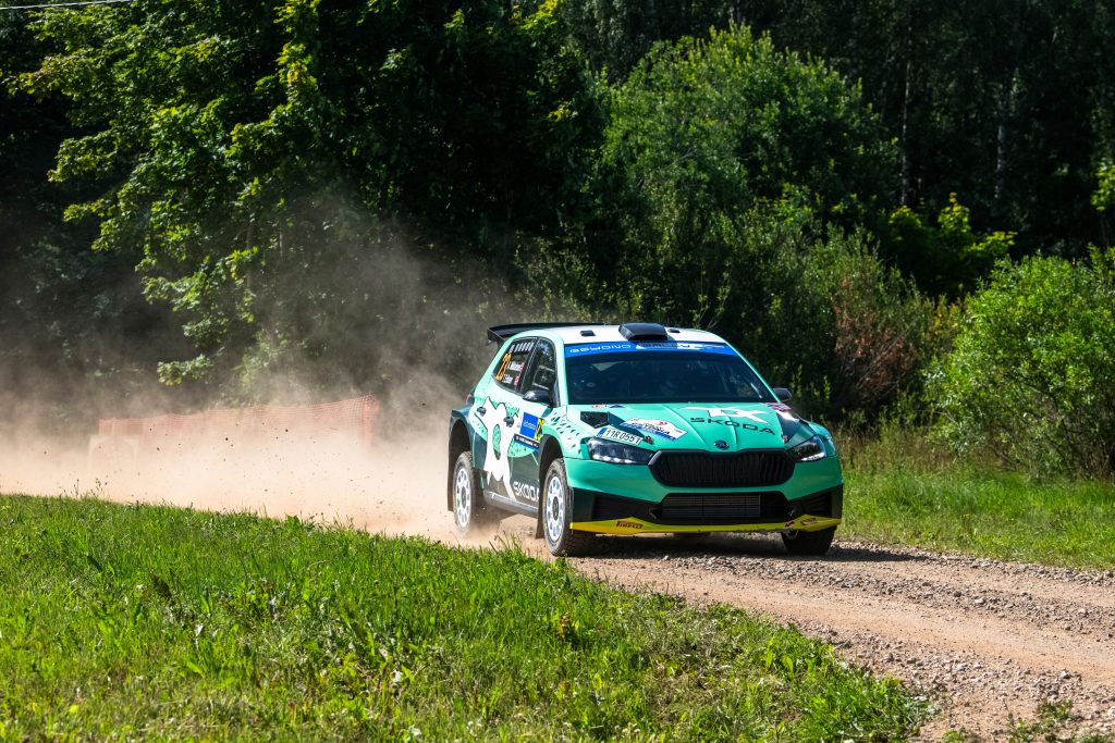 Andreas Mikkelsen is seen competing during day two of Rally Estonia