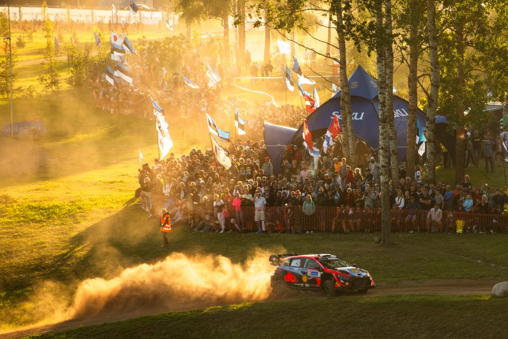 Esapekka Lappi is seen driving on SSS1 of Rally Estonia