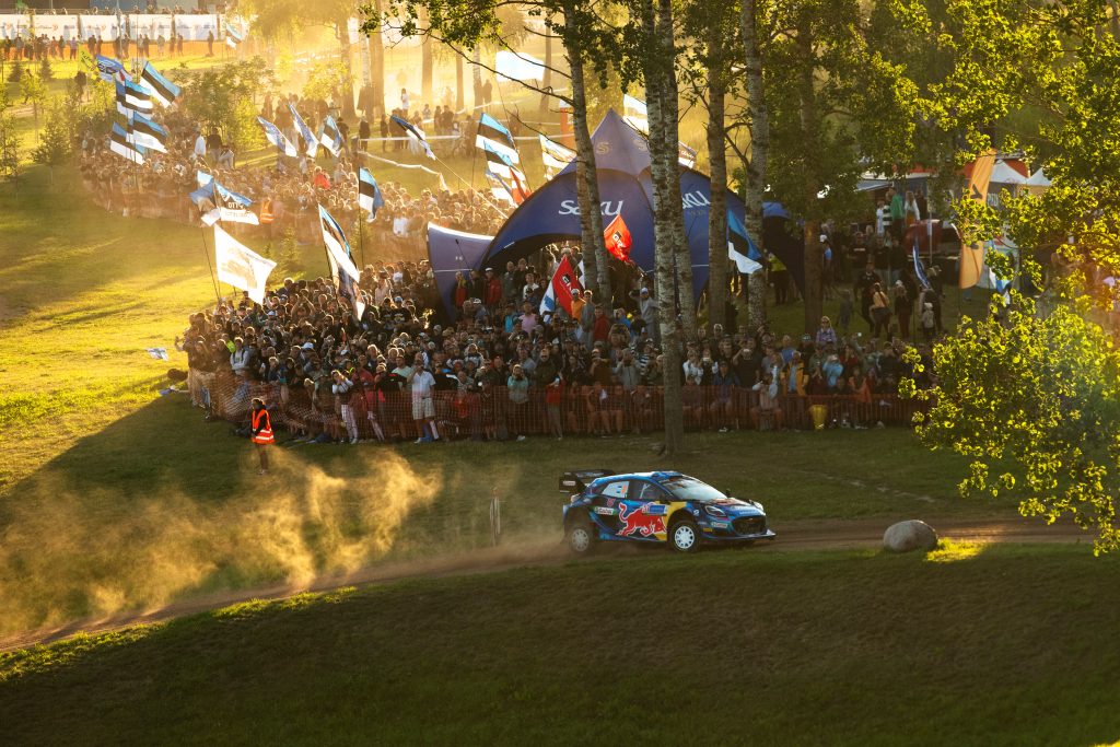 Ott Tänak is seen driving on SSS1 of Rally Estonia