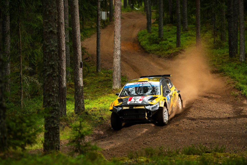 Georg Linnamäe is seen competing during day two of Rally Estonia