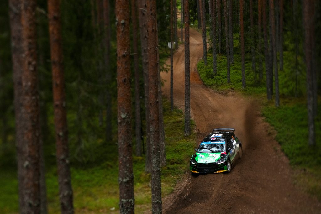 Gus Greensmith is seen competing during day two of Rally Estonia