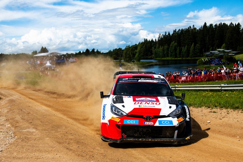 Kalle Rovanperä is seen competing on day four of Rally Estonia