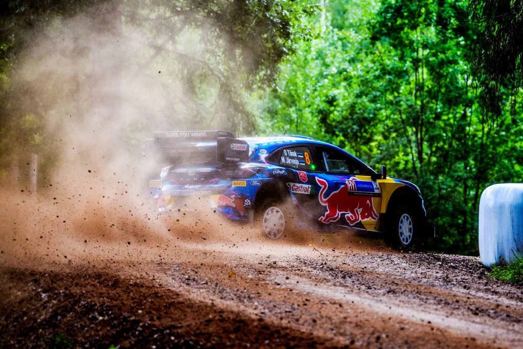 Ott Tänak is seen competing on the fourth and final day of Rally Estonia