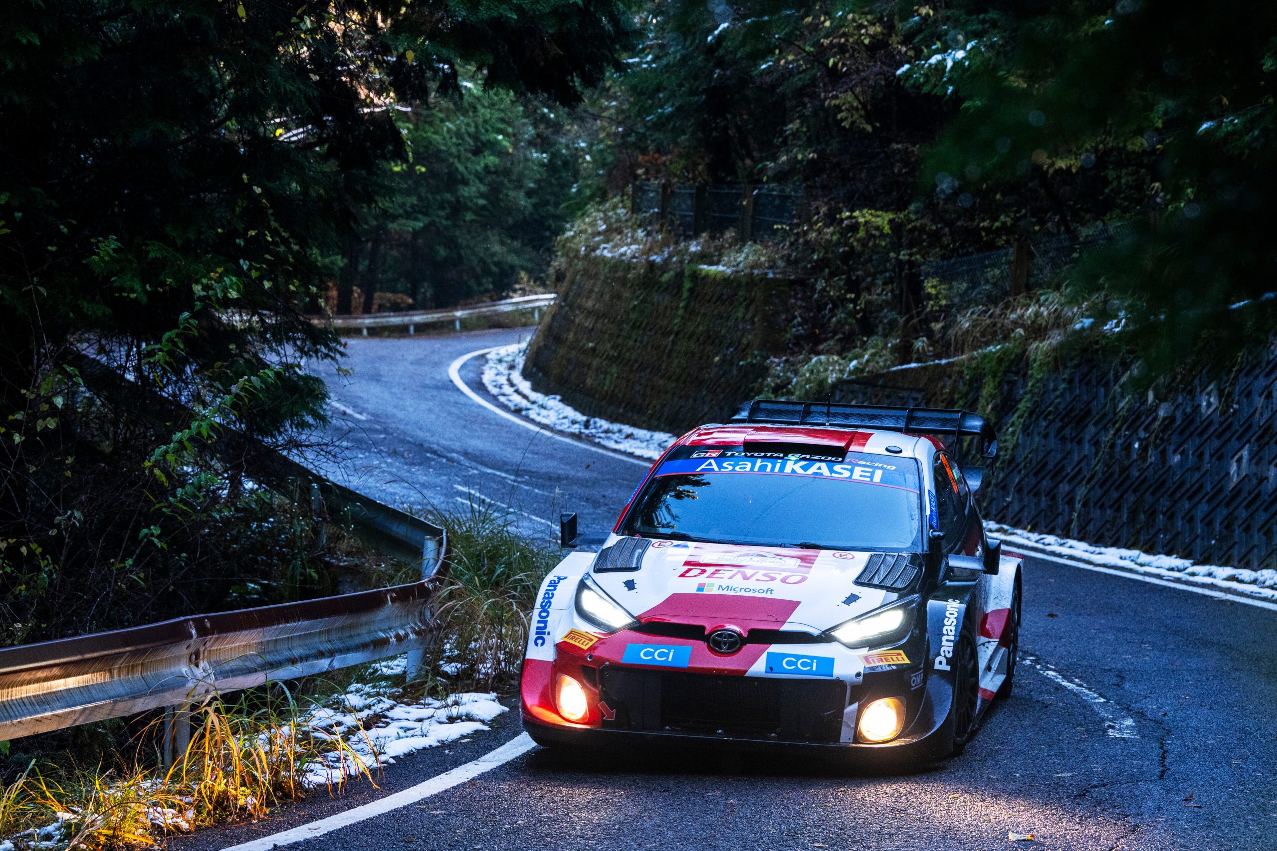 Kalle Rovanperä is seen competing at Forum8 Rally Japan