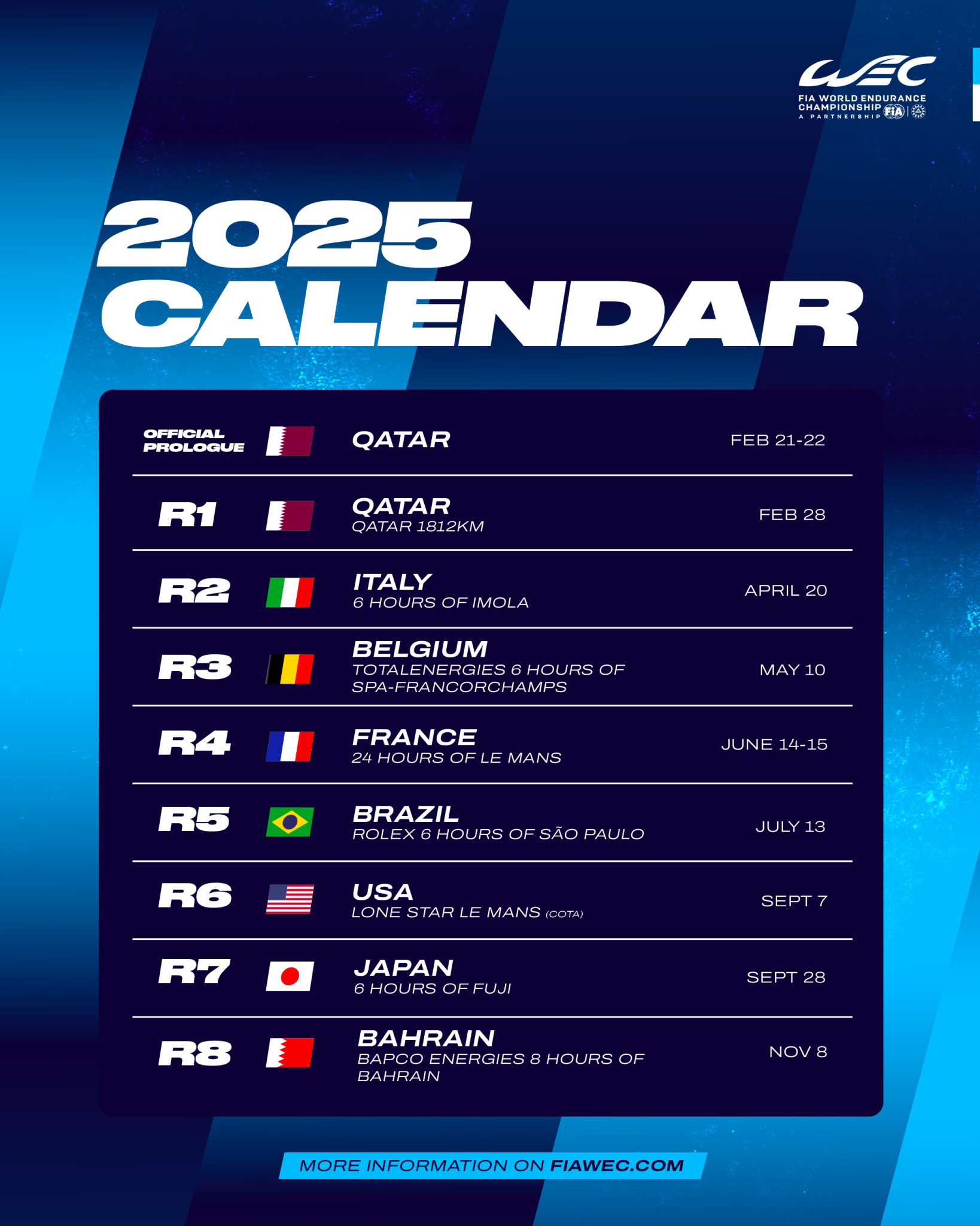 Good Rack Calendar The World Endurance Championship Releases the 2025 Race Calendar ...